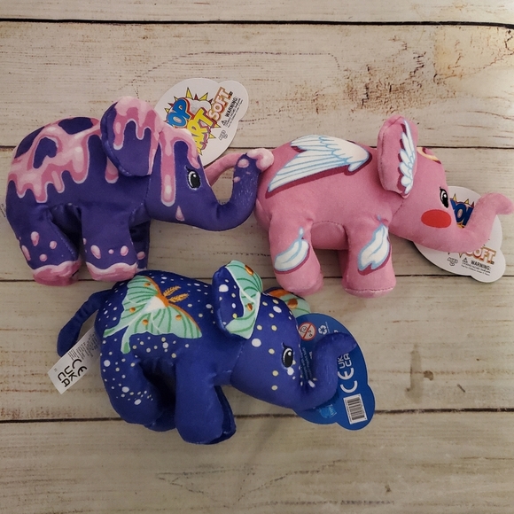 Lot of 3 NEW Pop Art Soft 7" Elephant Plush Gypsy, Angelphant, Dahli - Picture 1 of 9